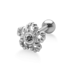 Ohrring Helix Ohrpiercing 925 Sterling Silber Seil-Blume mit Glaskristall in transparent Verschlusskugel 4mm