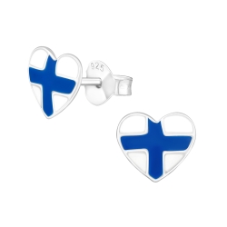 Ohrstecker 925 Sterling Silber Herz mit Finnland-Flagge