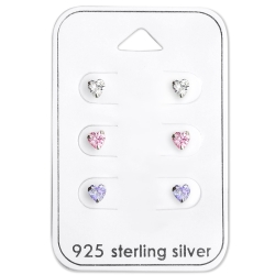 Ohrstecker Set 925 Sterling Silber Herzen mit Zirkonia