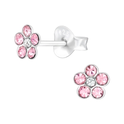 Ohrringe Ohrstecker 925 Sterling Silber Blume mit Kristallen in pink