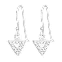 925 Sterling Silber Ohrhaken Ohrhänger Dreieck mit transparenten Zirkonia-Steinen