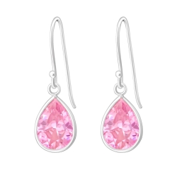 925 Sterling Silber Ohrhaken Ohrringe Ohrhänger mit Zirkoniatropfen in pink