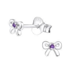 Ohrringe Ohrstecker 925 Sterling Silber Schleife mit Zirkonia in verschiedenen Farben
