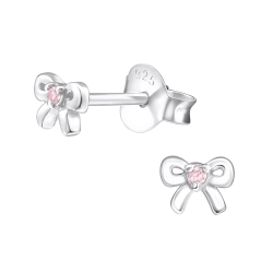 Ohrringe Ohrstecker 925 Sterling Silber Schleife mit Zirkonia in pink