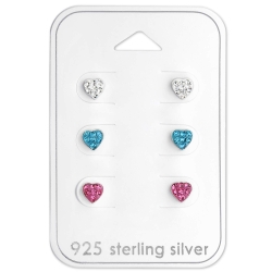 Ohrringe Ohrstecker Set 925 Sterling Silber Kristall-Herzen in verschiedenen Farben