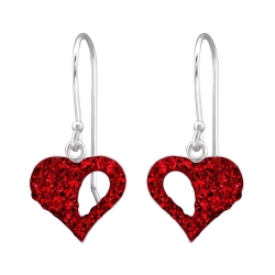 925 Sterling Silber Ohrhaken Ohrringe Herz mit roten Kristallen