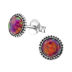 Ohrringe Ohrstecker 925 Sterling Silber 7mm mit synthetischem Opal Carmine
