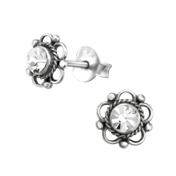 Ohrringe Ohrstecker 925 Sterling Silber Blume mit Kristall in verschiedenen Farben