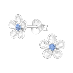 Ohrringe Ohrstecker 925 Sterling Silber Blume mit hellblauem Zirkonia