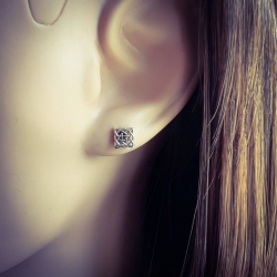 925 Sterling Silber Ohrstecker Ohrringe Quadrat Keltischer Knoten