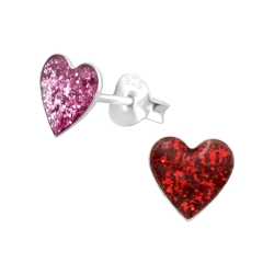 Ohrringe Ohrstecker 925 Sterling Silber mit Glitter-Herz in pink oder rot