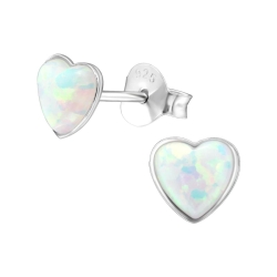 925 Sterling Silber Ohrstecker Herz synthetischer Opal in aurora borealis
