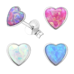 925 Sterling Silber Ohrstecker Herz synthetischer Opal in verschiedenen Farben