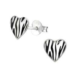 Ohrringe Ohrstecker 925 Sterling Silber Herz Zebrastreifen