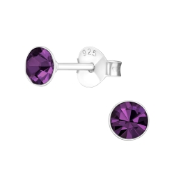 Ohrringe 925 Sterling Silber Ohrstecker mit Kristall 4mm in dunkellila