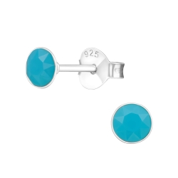 Ohrringe 925 Sterling Silber Ohrstecker mit Kristall 4mm in helltürkis