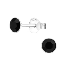 Ohrringe 925 Sterling Silber Ohrstecker mit Kristall 4mm in schwarz