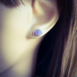 Ohrringe Ohrstecker 925 Sterling Silber synthetischer ovaler Opal 10x6mm in lila