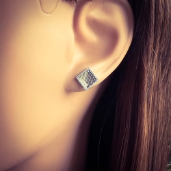 925 Sterling Silber Ohrringe Ohrstecker Quadrat mit Pailletten