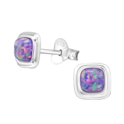 Ohrringe Ohrstecker 925 Sterling Silber Quadrat mit synthetischem Opal in lila