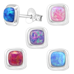 Ohrringe Ohrstecker 925 Sterling Silber Quadrat mit synthetischem Opal in verschiedenen Farben