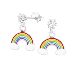 Regenbogen Ohrringe 925 Sterling Silber Ohrstecker Ohrhänger mit Kristall