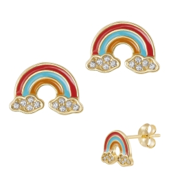 Ohrringe Ohrstecker 925 Sterling Silber vergoldet Regenbogen mit Zirkoniasteinen