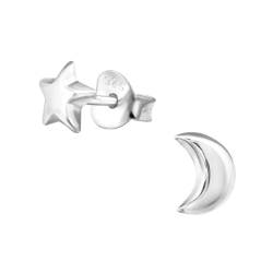 Ohrringe Ohrstecker 925 Sterling Silber Stern und Mond