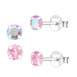 Ohrringe Ohrstecker 925 Sterling Silber mit Zirkonia in aurora borealis oder pink