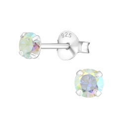 Ohrringe Ohrstecker 925 Sterling Silber mit Zirkonia 4mm in aurora borealis