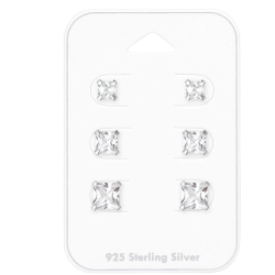 Ohrringe Ohrstecker Set 925 Sterling Silber quadratische Zirkoniasteine 4-5-6mm