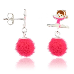 Kinderohrstecker 925 Sterling Silber mit Ballerina und Puschel in pink