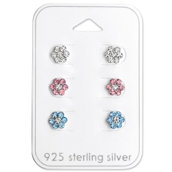 Ohrstecker Set 925 Sterling Silber Blumen in verschiedenen Farben