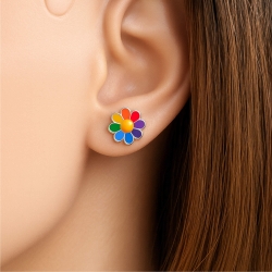 Ohrstecker 925 Sterling Silber mit bunter Blume Regenbogen