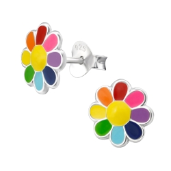 Ohrstecker 925 Sterling Silber mit bunter Blume Regenbogen