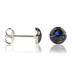925 Sterling Silber Ohrstecker Carbonfaser in schwarz-blau