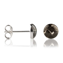 925 Sterling Silber Ohrstecker Carbonfaser in schwarz-silber