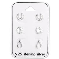 Ohrstecker Set 925 Sterling Silber mit Glücksmotiven