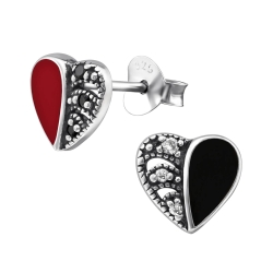 925 Sterling Silber Ohrstecker Herz in rot oder schwarz mit Zirkonia