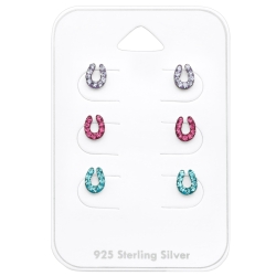 Ohrstecker Set 925 Sterling Silber Hufeisen in verschiedenen Farben