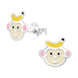 Kinder Ohrringe Ohrstecker 925 Sterling Silber Affenkopf mit Banane