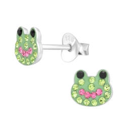 Kinder Ohrringe Ohrstecker 925 Sterling Silber Froschkopf mit Kristallen