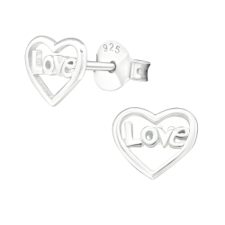 925 Sterling Silber Ohrstecker Herz mit "Love"