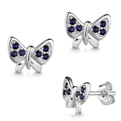 Ohrringe Ohrstecker 925 Sterling Silber Schmetterling mit Zirkonia in blau