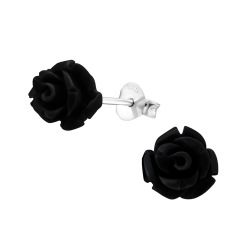 Ohrstecker 925 Sterling Silber Rosen in schwarz