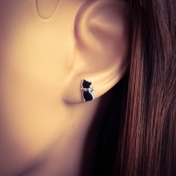 925 Sterling Silber Ohrstecker mit schwarzer Katze