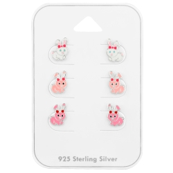 Ohrstecker Set 925 Sterling Silber Hasen in verschiedenen Farben