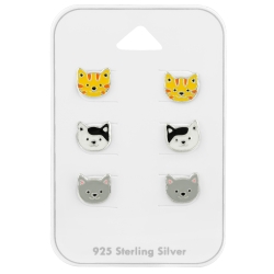 Ohrstecker Set 925 Sterling Silber Katzen in verschiedenen Farben