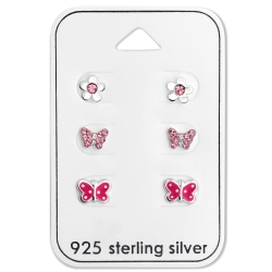 Ohrstecker Set 925 Sterling Silber Schmetterlinge und Blume