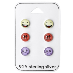 Ohrstecker Set 925 Sterling Silber mit Smileys